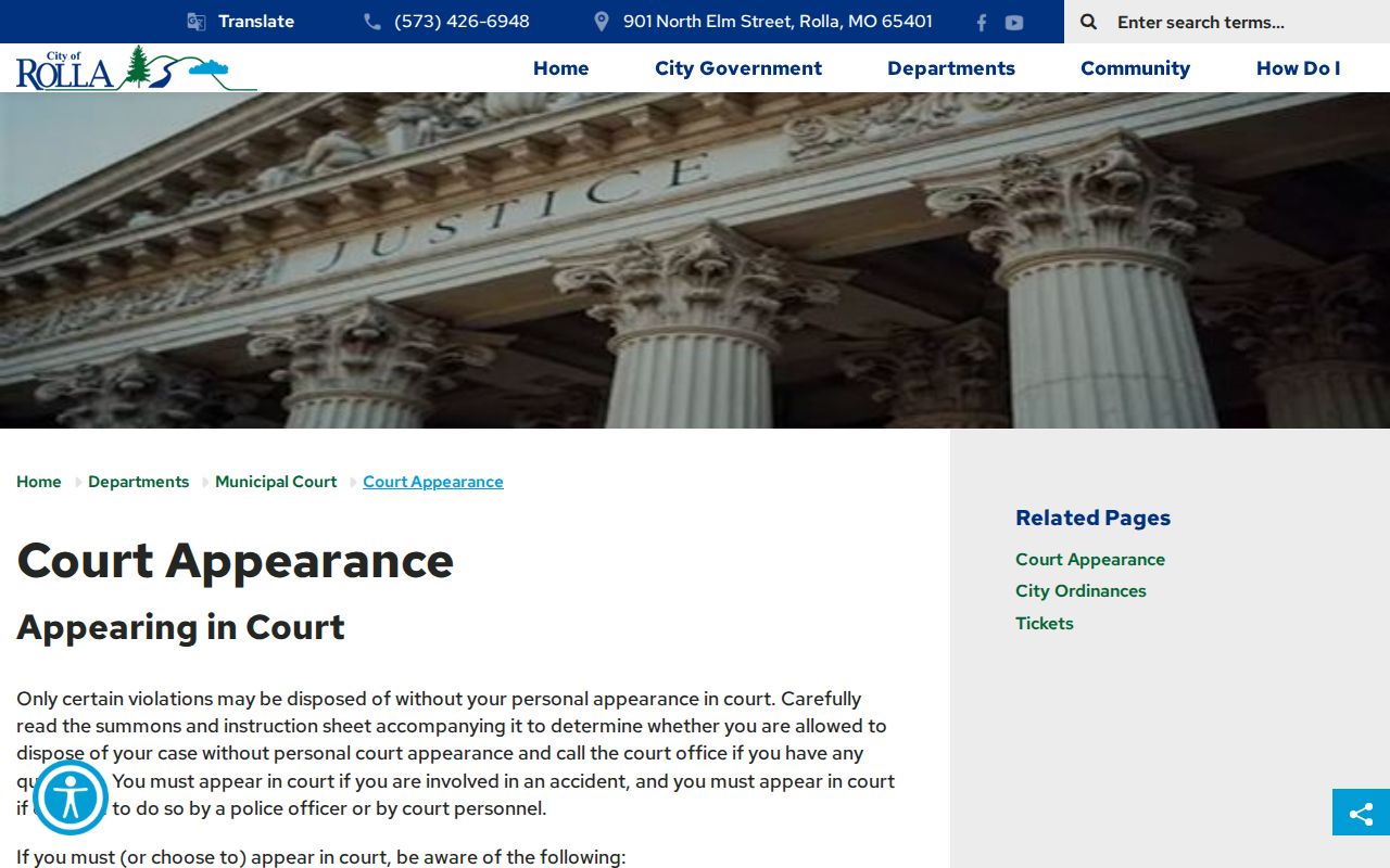 Rolla court docket appearance guidance