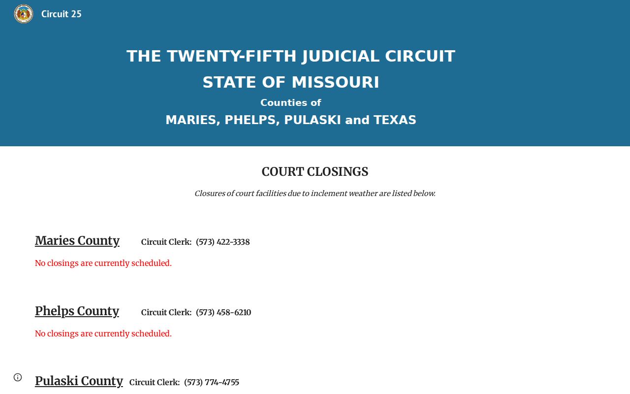 Phelps County court calendar 25th Judicial Circuit reference