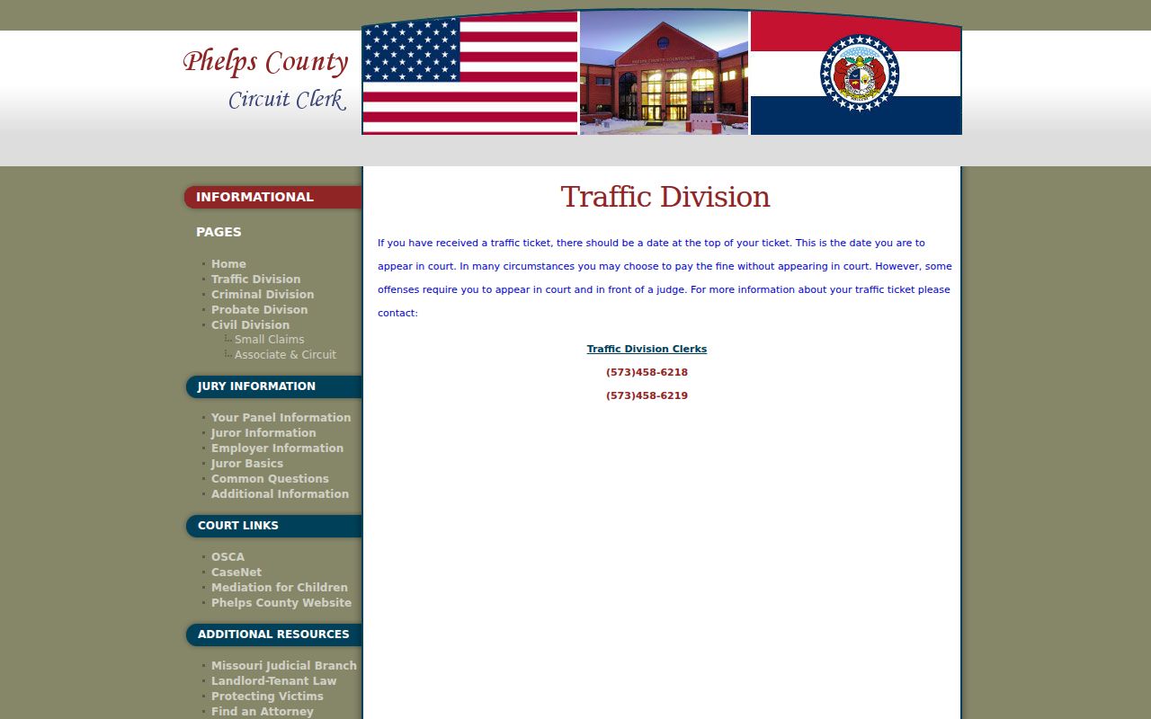 Phelps County traffic court record information from the Traffic Division