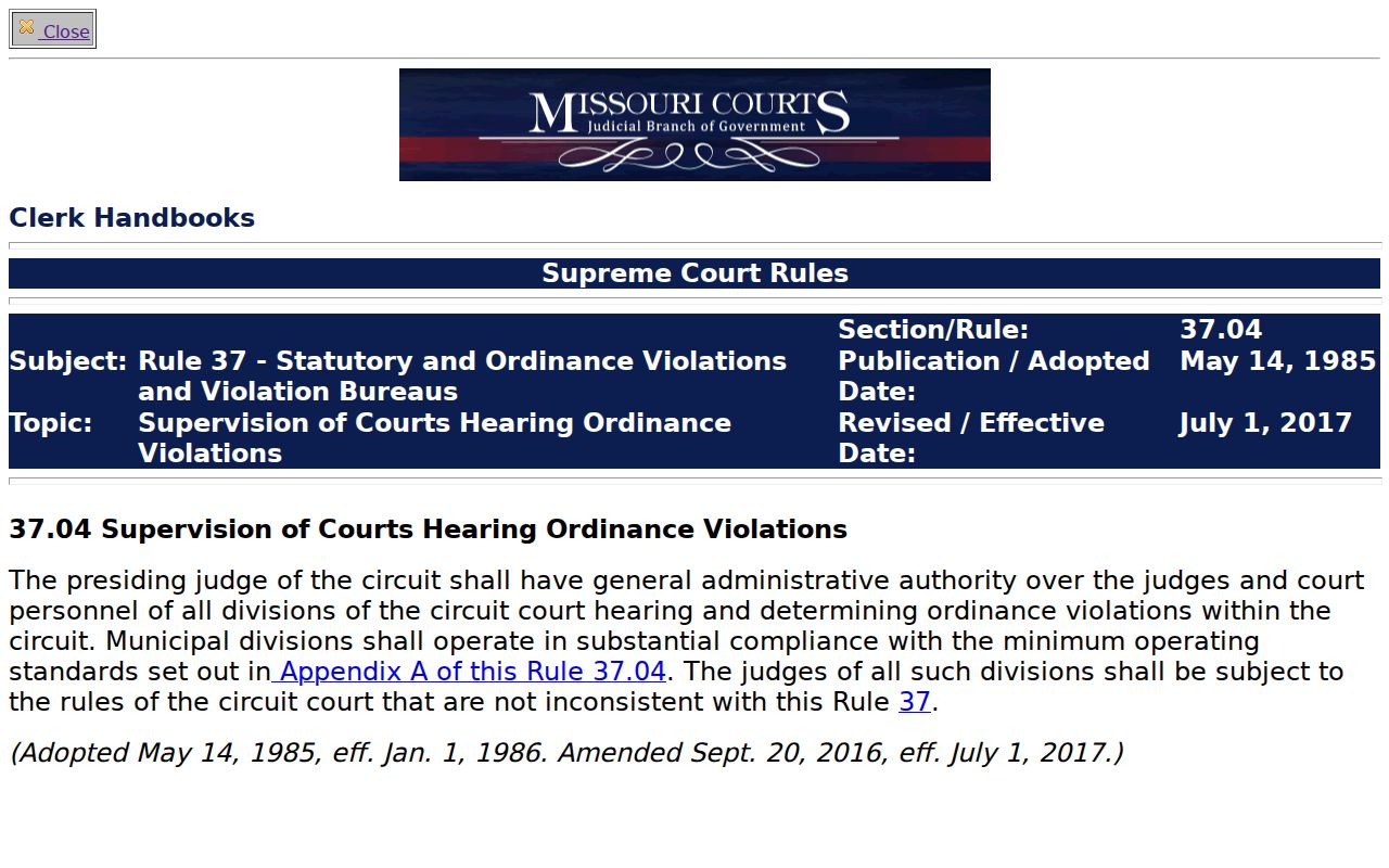 Phelps County traffic court record municipal supervision rule